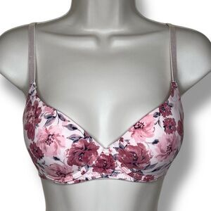Laura Ashley Pink Floral Bra Adjustable Strap Smooth Cup Underwire Women 34C